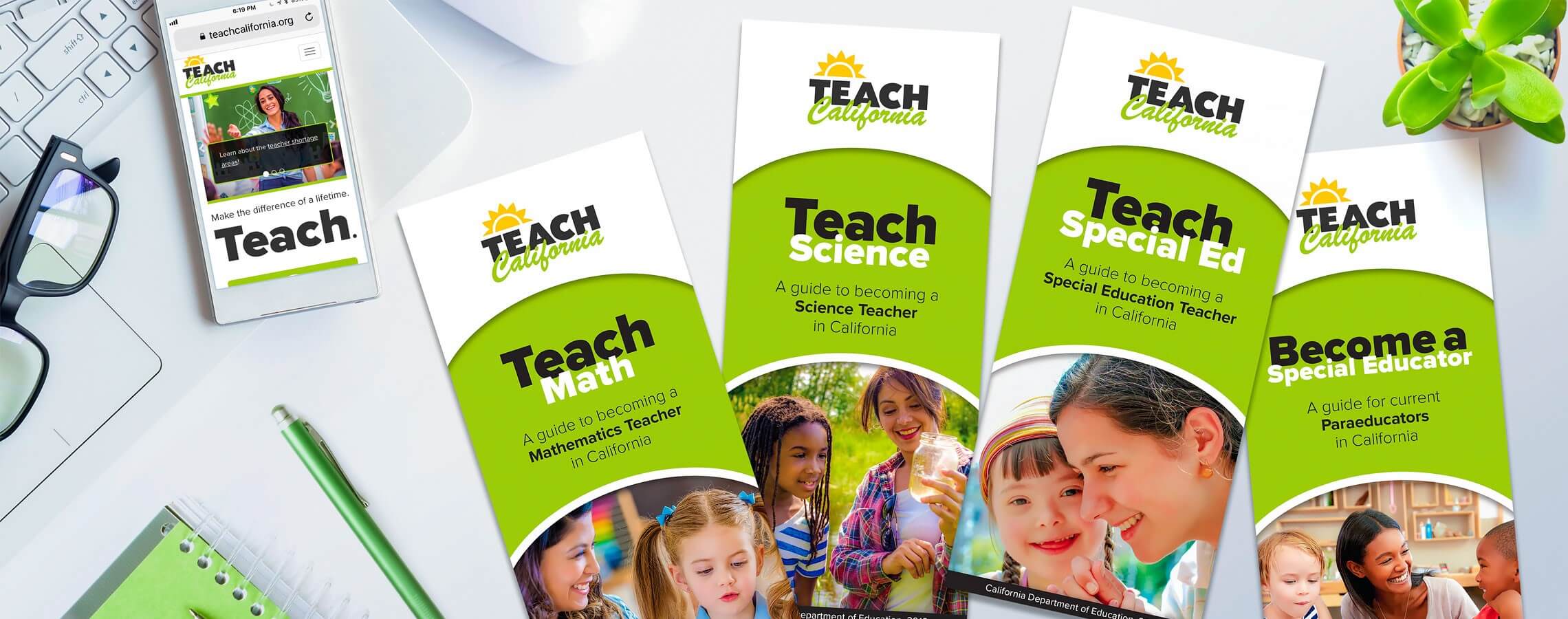 Photo of TEACH California brochures.